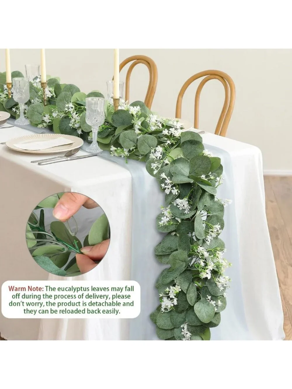 Eucalyptus Garland with White Flowers - 4 Packs, 5.9ft Faux Plant Vines Decor